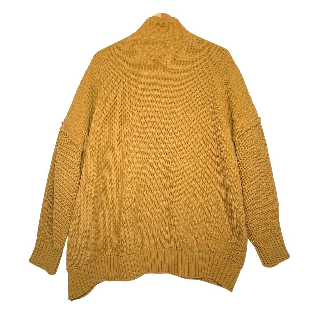 AERIE Women’s Oversized Chunky Chenille Knit Mock Neck Mustard Sweater - Picture 3 of 3